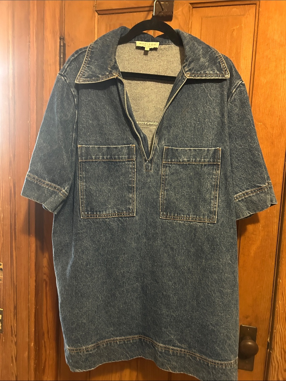 Madison Denim Short Sleeve Pullover Shirt Dress - Dark Blue